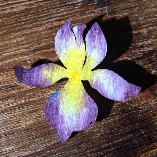 Wooden Hand Painted Flower Brooch