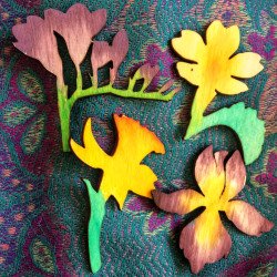Wooden Hand Painted Flower Brooch