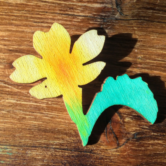 Wooden Hand Painted Flower Brooch
