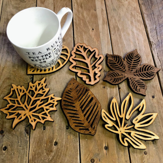 Wooden Leaves Coaster Set