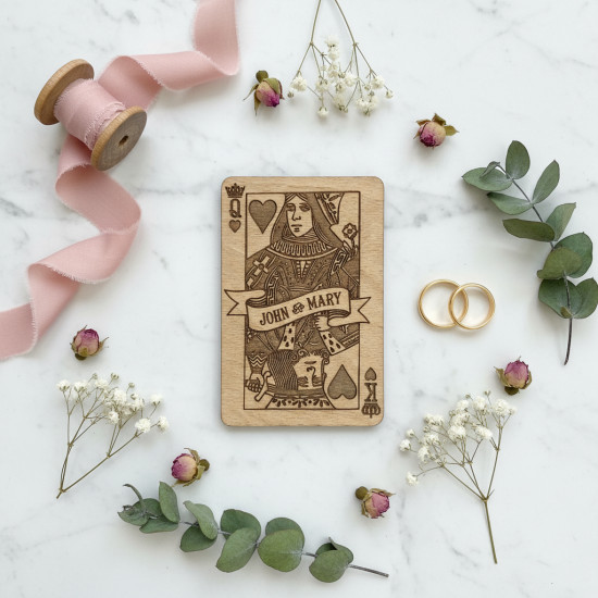Personalised Wooden King & Queen Playing Card
