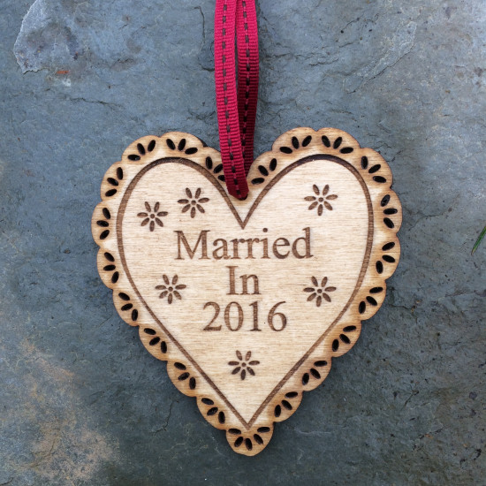 Wooden Wedding Heart with Year