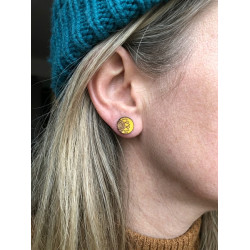 Wooden Sunflower Stud Earrings