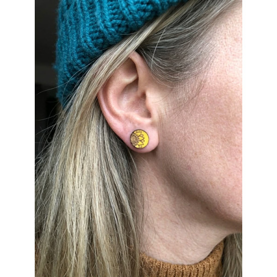 Wooden Sunflower Stud Earrings