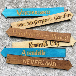 Wooden Fictional Place Arrow Signs