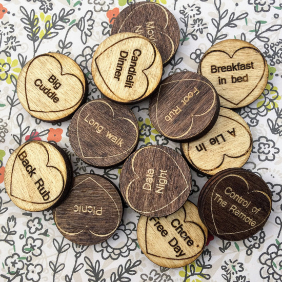 Wooden Love Tokens In a Box