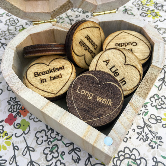 Wooden Love Tokens In a Box